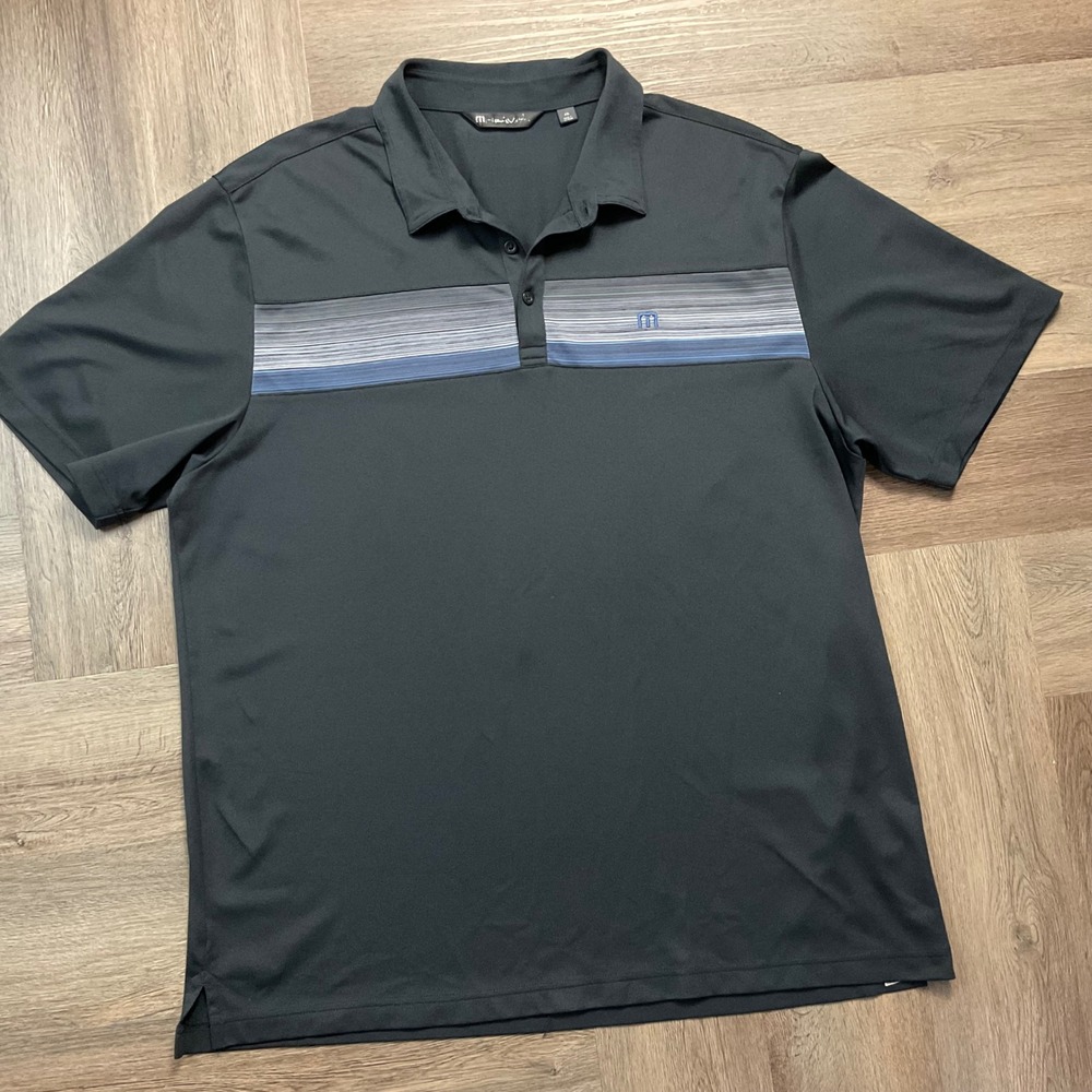 Travis Mathew Stripe Golf Tennis Polo Shirt Mens XXL Black Blue Preppy Classic - Picture 2 of 7